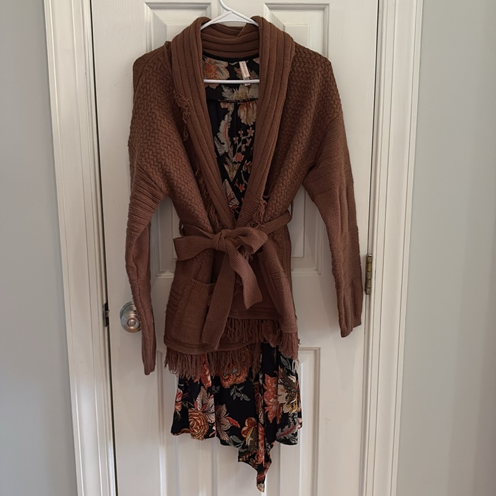 Cider Brown Knit Cardigan with Belt, S - Picture 6 of 6